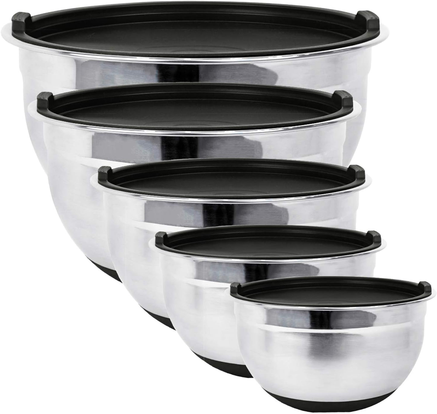 Stainless Steel Mixing Bowls with Lids and Non Slip Bases (Set of 3, Red)