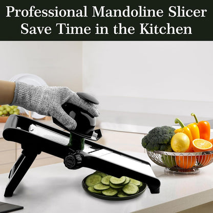 VEKAYA Mandoline Slicer, Mandoline Slicer for Kitchen, Adjustable Mandolin, Stainless Steel Mandoline, Vegetable Slicer, Potato, Onion, Cucumber, Tomato, Veggie Slicer with Cut-Resistant Gloves