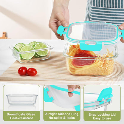 BAYZZ 24 Piece Glass Food Storage Containers with Lids, Airtight Glass Meal Prep Containers for Kitchen, BPA-Free Lunch Box, Microwave and Freezer Safe