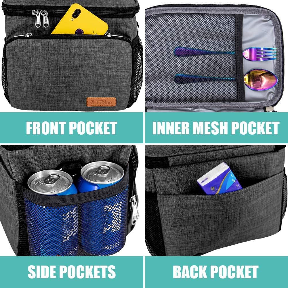Tiblue Insulated Lunch Bag for Women/Men, Reusable Lunch Box for Office Work School Picnic,Leakproof Freezable Cooler Bag with Adjustable Shoulder Strap for Kid/Adult(Medium, Black & White Stripes)