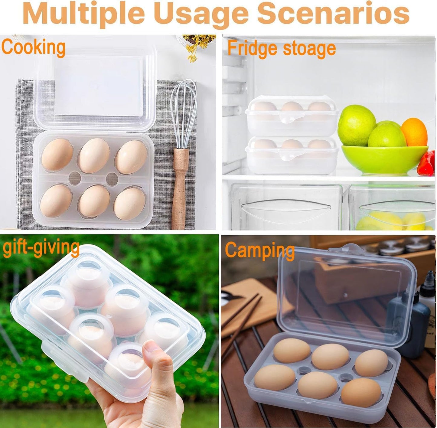 1PCS Camping Egg Holder with 6 Count Plastic Egg Container for Camping, Picnic, Travel, Outdoor Cooking, Refrigerator Storage and Kitchen
