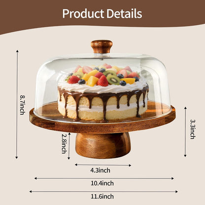 Acacia-Wood-Cake-Stand With Acrylic Lid, Rectangular Cake Plates Charcuterie Board With Cover, 2-in-1 Cake Holder With Dome，Dessert Table Display Stand For Cheese, Chips & Dips, Nachos, Fruit Platter