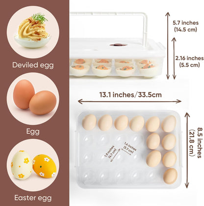 77L Deviled Egg Containers with Lid, (Set of 2), Plastic Deviled Egg Carrier with Handle for 48 Eggs, Clear Storage Devil Egg Platter, Fridge Portable Egg Tray (White)