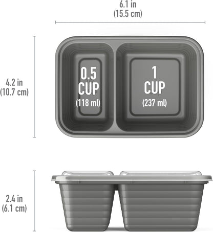 Bentgo Prep - 2-Compartment Snack Containers with Lids - Reusable, Microwaveable, Durable, PFAS & BPA-Free, Freezer, & Dishwasher-Safe Meal Prep Food Storage - 10 Trays & 10 Lids (Basil Glitter)