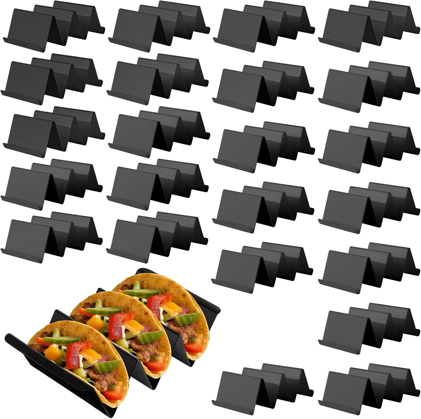 24 Packs Taco Holder Stands, Plastic Taco Shell Rack, Black Tray for Taco Carnival Parties, Dishwasher and Microwave Safe