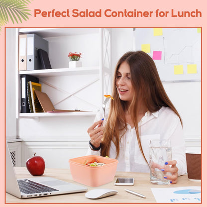 Tessco for you 6 Pcs Salad Lunch Container 50 oz Salad Container with 3 Compartment Reusable Bento Box for Adults Stackable Lunch Bowl for Meal Snack Fruit(Pink)