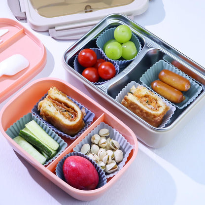 24Pack Silicone Muffin Cups, Reusable Cupcake Liners Molds for Baking, 3 Shapes Lunch Box Bento Dividers-Round, Square, and Rectangular (Orange Series, Regular Size)
