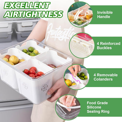 shopwithgreen Divided Serving Tray with Lid, Portable Snack Box Charcuterie Veggie Tray with Lid, Food Storage Organizer with 8 Colandersfor Fruit, Vegetable, Refrigerator, Kitchen, Party, Picnic