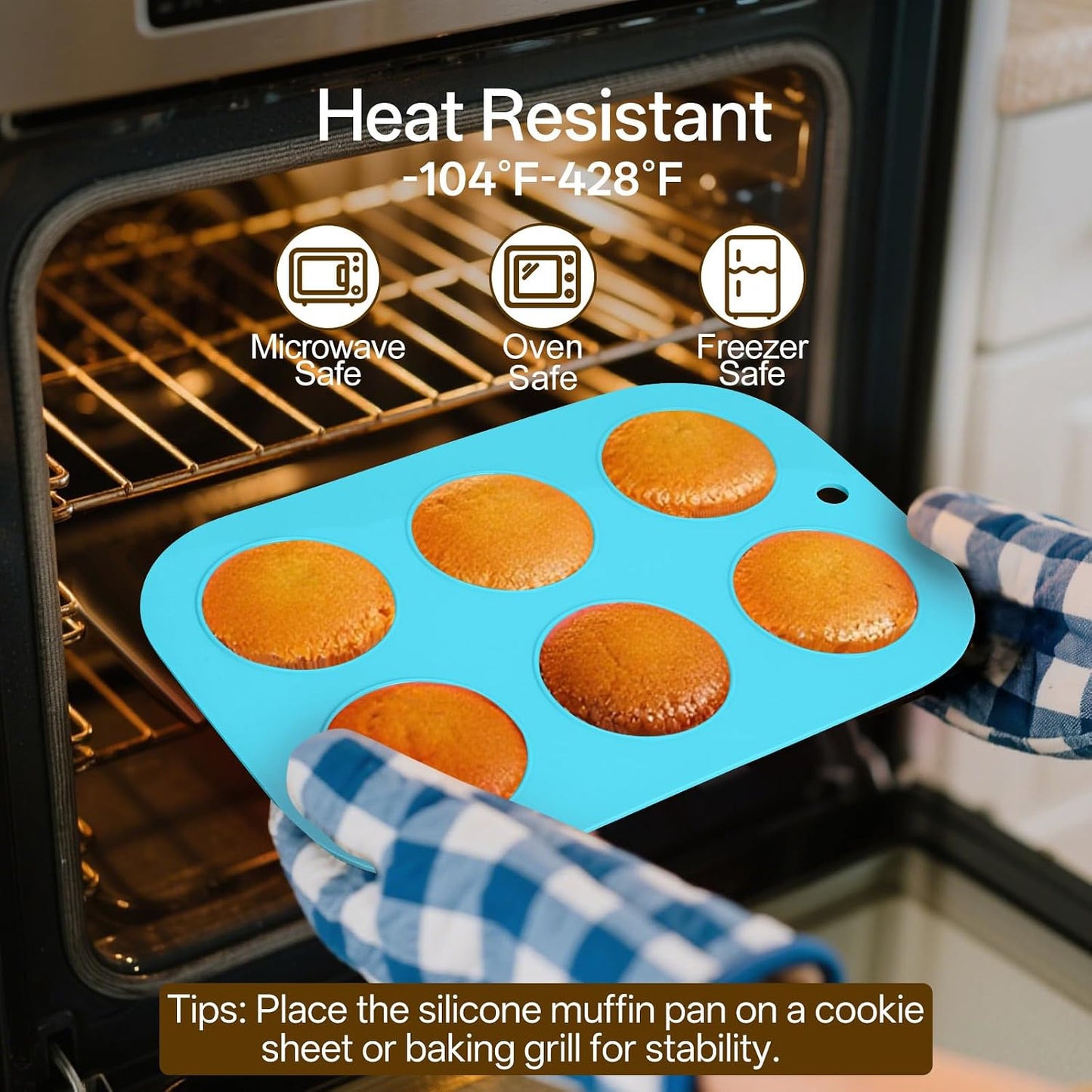 2 Pack Silicone Muffin Pan for Baking, Regular Size Nonstick Cupcake Pan, 6-Cup Silicone Muffin Tin BPA Free Dishwasher Safe, Great for Muffin Cupcake Brownie Egg Tart