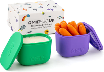OmieBox (2 pack) Leakproof Dips Containers To Go, Salad Dressing Container, Condiment Container with Lids - Food Safe Silicone - 4 ounces (Blue/Lime)