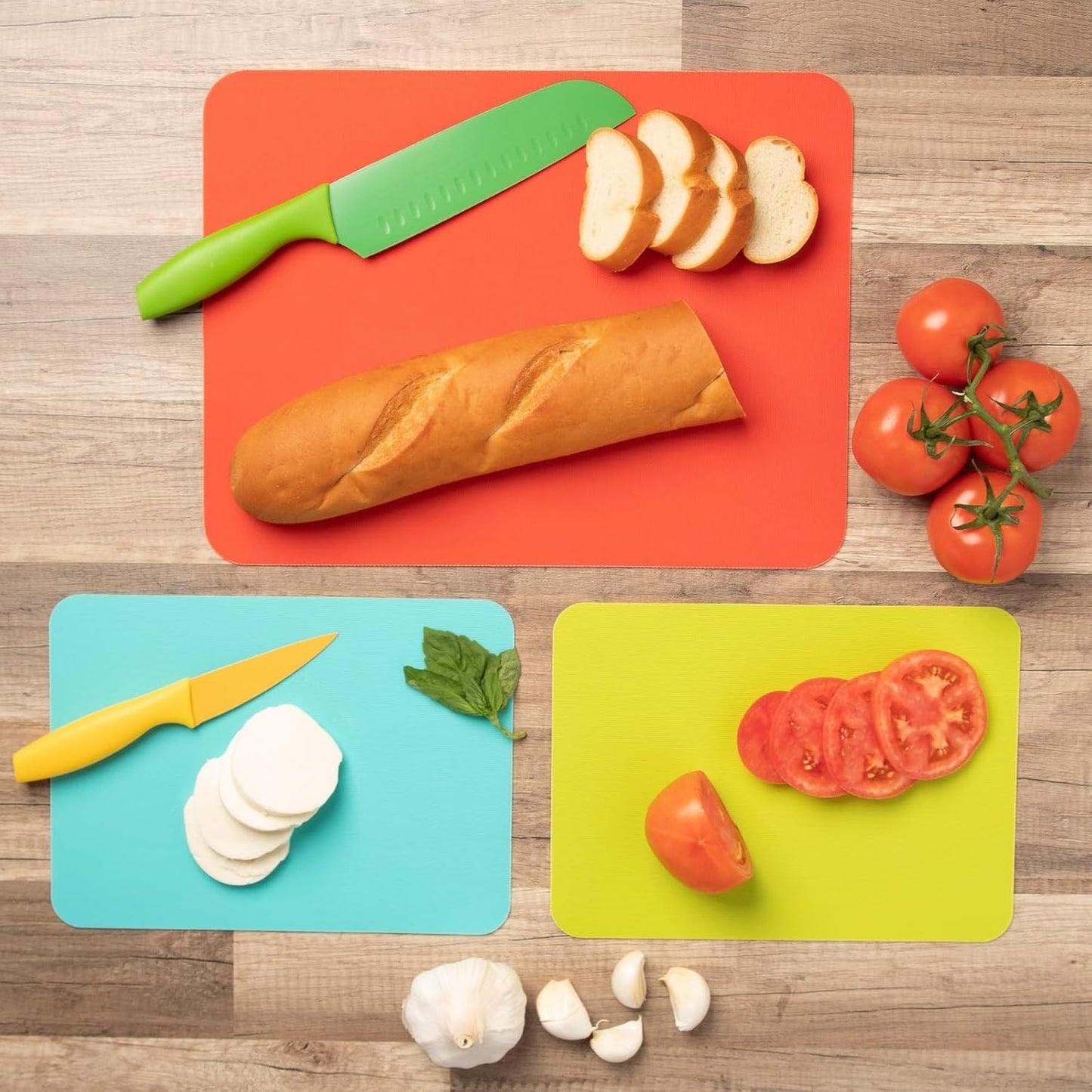 Simply Genius Flexible Cutting Board Set - Color-Coded Plastic Cutting Board Mats - Dishwasher-Safe Chopping Surfaces - Space-Saving Kitchen Mat Storage - 4-Pack Multicolor 11.5 x 15 in