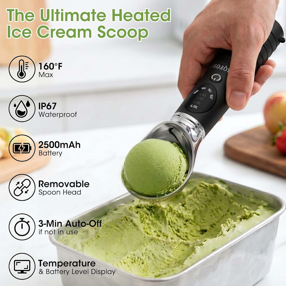 Heated Ice Cream Scoop with Removable Head – Dishwasher Safe