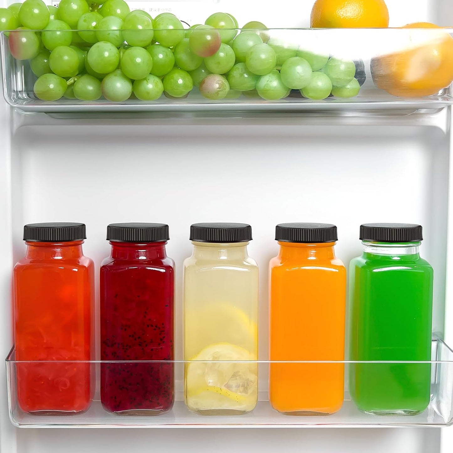 TUZAZO 10 Pack 12 Oz Glass Juice Bottles with Lids, Reusable Travel Drinking Jars Juice Containers, Glass Bottles for Juicing with Brush, Straws, Lids with Hole
