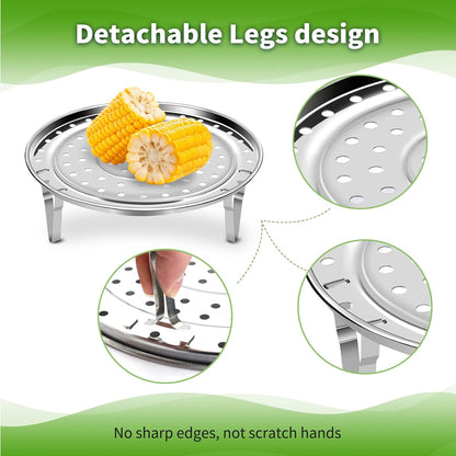 Steamer Rack for Cooking,Stainless Steel Steaming Rack,Steam Tray with Removable Legs for Instant Pressure Cooker Multi-functional Steamer Basket(Silver - 22cm)