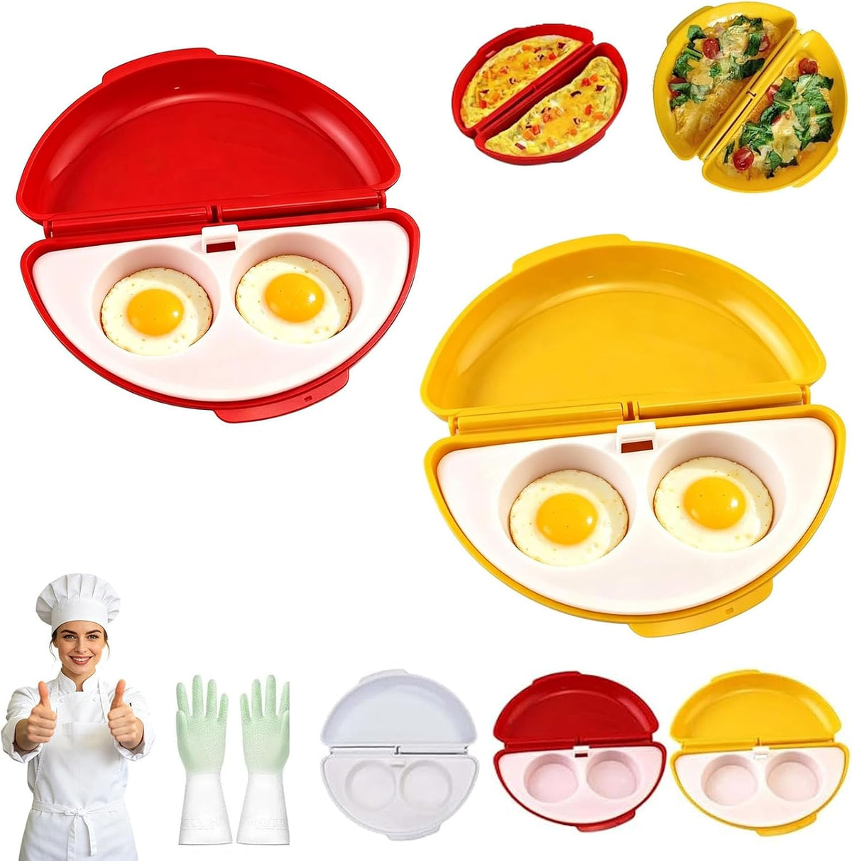 2-In-1 Microwave Omelette Maker & Egg Cup Cooker with Removable Tray，A+B