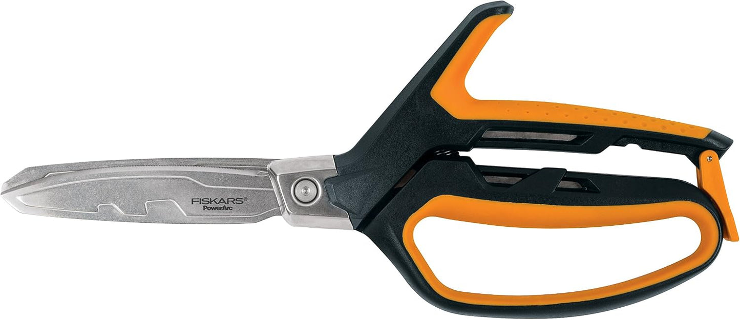 Fiskars Pro PowerArc Shop Shears, Heavy Duty Stainless Steel Scissor, Industrial Grade Tool for Building and Construction, 10 in, Orange/Black