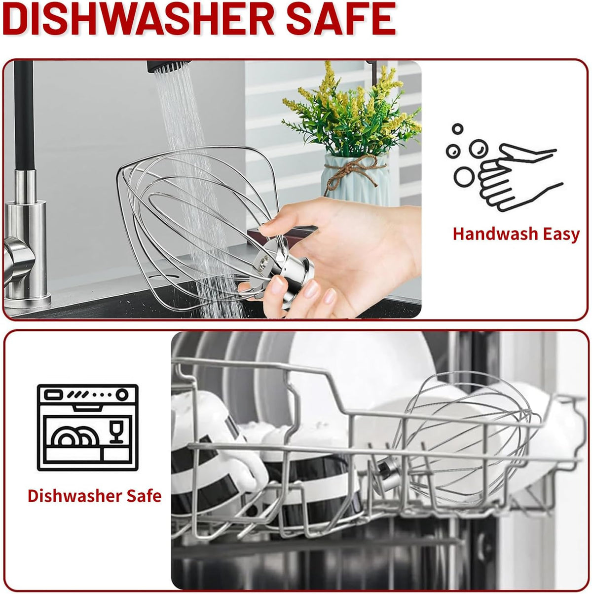 K45WW 6 Wire Whip Attachment for KitchenAid 4.5 5 Quart Tilt-Head Stand Mixer, Dishwasher Safe, Stainless Steel Whisk for Kitchen Aid Mixer Accessory Replacement Parts