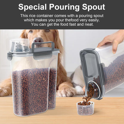 LEAWALK 5-7Lbs Dog Cat Food Storage Container with Upgraded Large Nozzle BPA-free, 4 Snap Seals Plastic Pet Food Storage Containers with Handles are Easy to Clean and Carry
