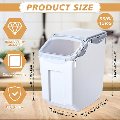 Umigy 4 Pack Rice Storage Container With Wheels Plastic Airtight Lid Flour Container Bin for Dog Pet Cereal Grain Dry Food, 15 Liter / 30 lbs (Blue)