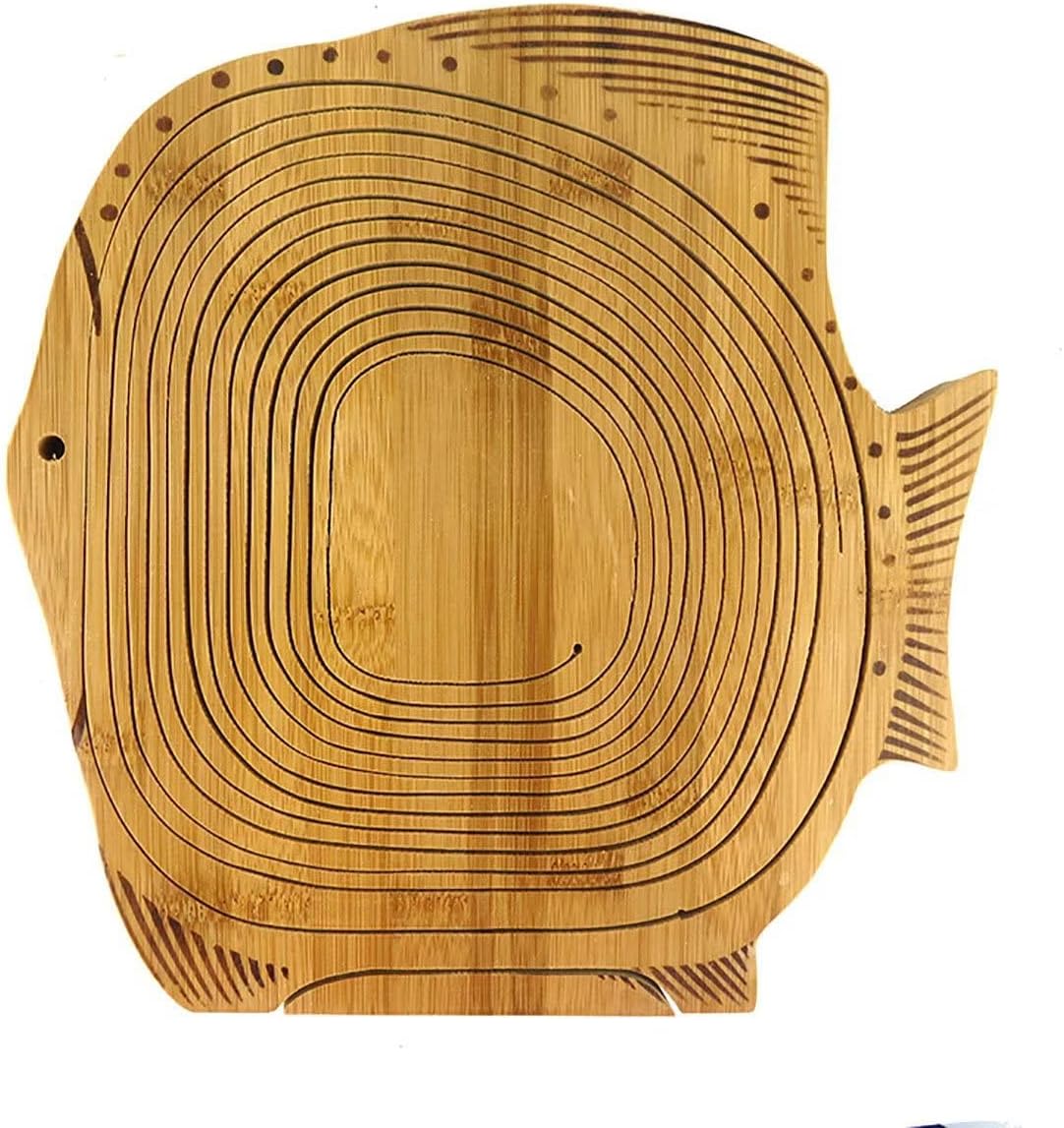 Foldable Bamboo Dried Fruit Basket Apple Shaped Collapsible Bread Nuts Baskets Candy Gifts Fruit Bowl Holder Wooden Snack Box for Kitchen Table