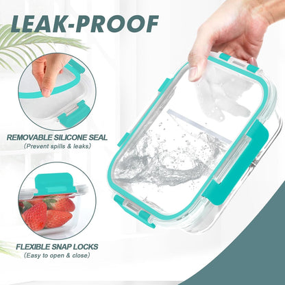 KOMUEE 30 oz 5 Pack Glass Meal Prep Containers 2 Compartments, Glass Food Storage Containers with Lids, Airtight Lunch Box, Microwave, Oven and Freezer Safe, White