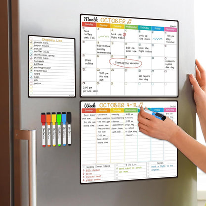 Magnetic Dry Erase List Board - 6.5"x8.5" Weekly, Daily, 2 List Boards for Fridge - 6 Extra Fine Point Markers Included - Shipped Flat