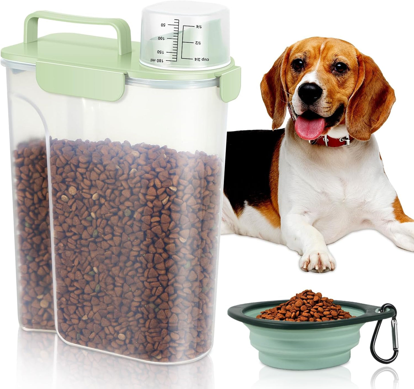 TBMAXS 2 Pack 3 Lbs Dog Cat Food Storage Containers for Travel, Portable Pet Food Storage Container, Easy-Pouring Bird Seed Dispenser, Airtight Rice Cereal Oatmeal Flour Holder -Beige