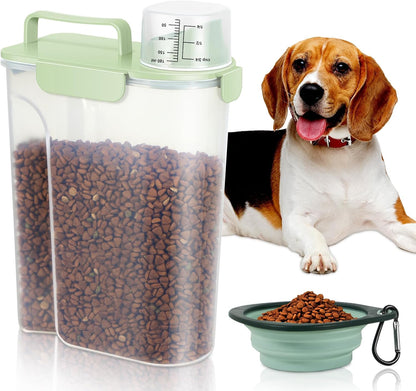 TBMAXS 2 Pack 3 Lbs Dog Cat Food Storage Containers for Travel, Portable Pet Food Storage Container, Easy-Pouring Bird Seed Dispenser, Airtight Rice Cereal Oatmeal Flour Holder -Beige