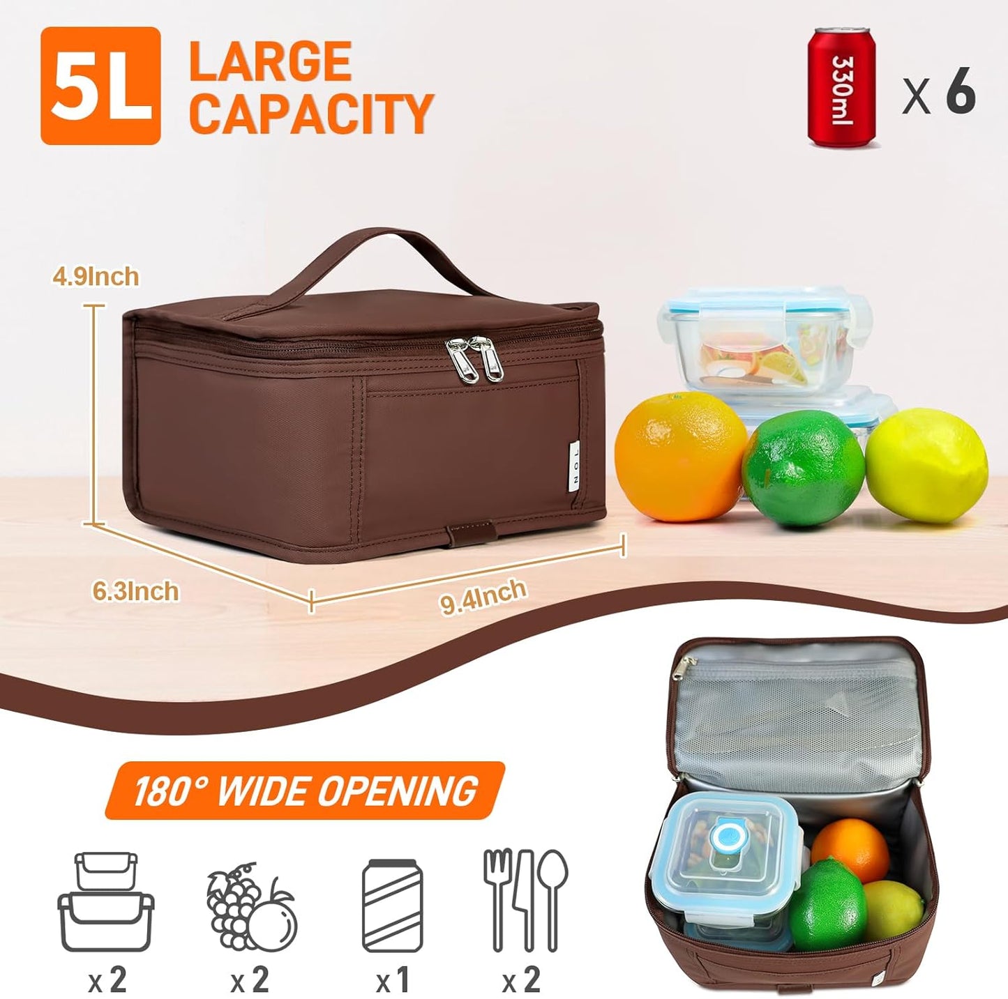 NOL Mini Insulated Lunch Bag for Women Men Kids | Small Leakproof Reusable Lunch Tote | Fits 6 Cans 330ml | Thermal Cooler for Work School Picnic Camping, Navy blue