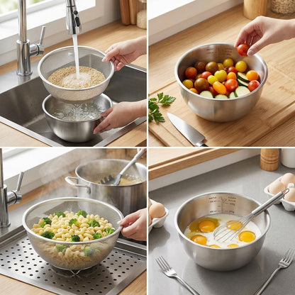 304 Stainless Steel Colander Set, 1.5QT Colander with Bowl, 30-Mesh Micro Perforated Strainer for Rice, Quinoa, Pasta, Fruits & Vegetables,2 pack