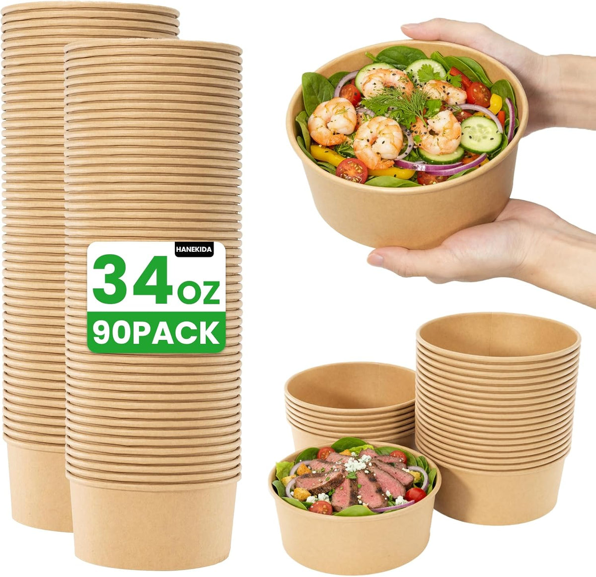 34 oz Paper Bowls with Lids, 50 Count Disposable Meal Prep Containers