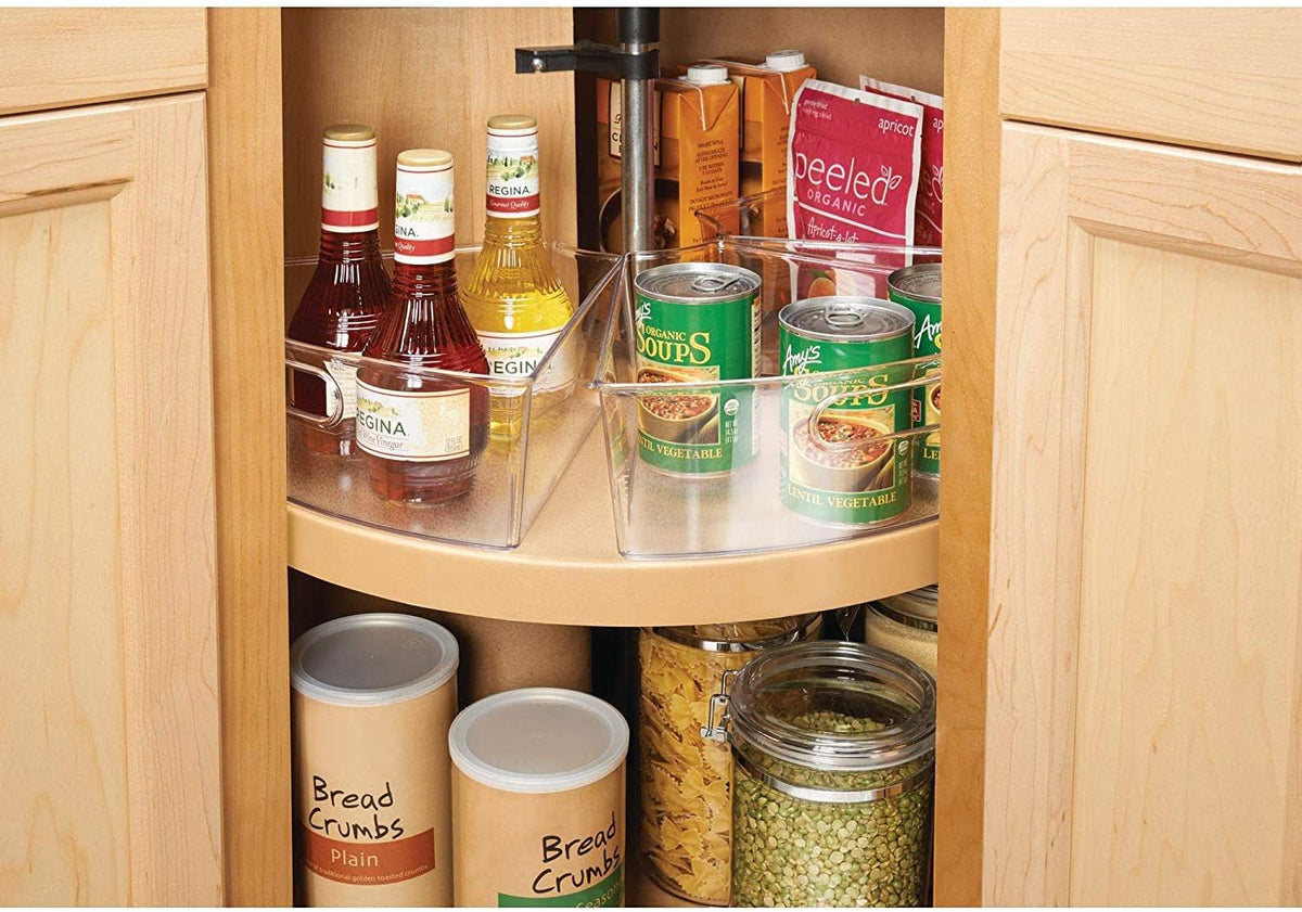 Oubonun Lazy Susan Organizers Set of 6, 11.6’’ x 10.2’’ x 4.1’' Plastic Transparent Kitchen Cabinet Storage Bins with Handle, 4.1" Deep Container, 1/8 Wedge - Food Safe, without BPA