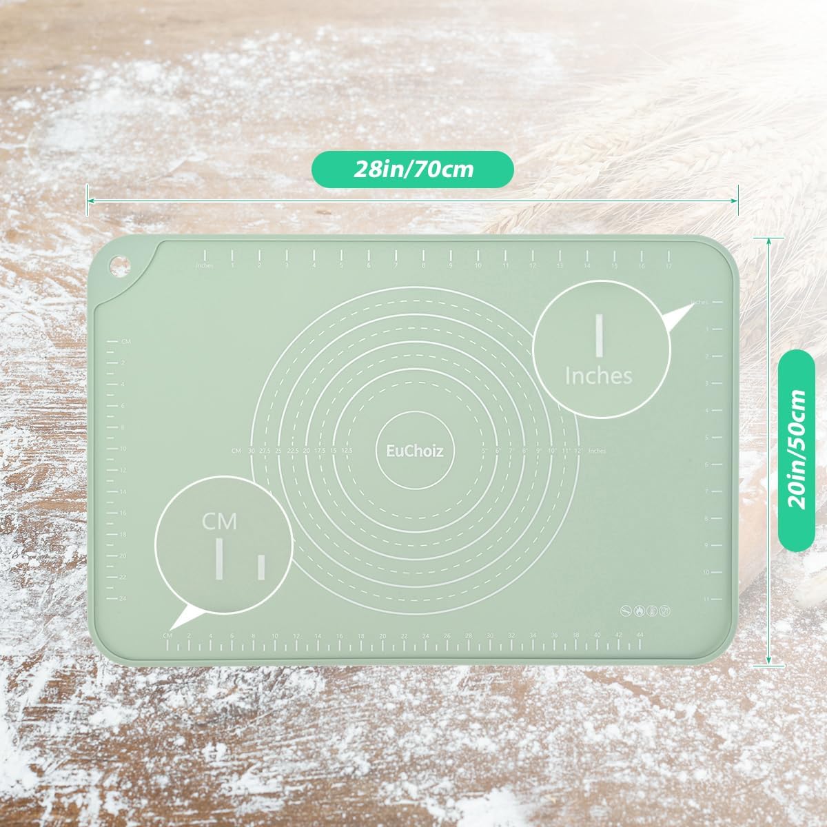 Silicone Pastry Mat 20"*16" Extra Thick Non Stick Baking Mat Food Grade Silicone Dough Rolling Bake Mat with Edge Heightening Blue