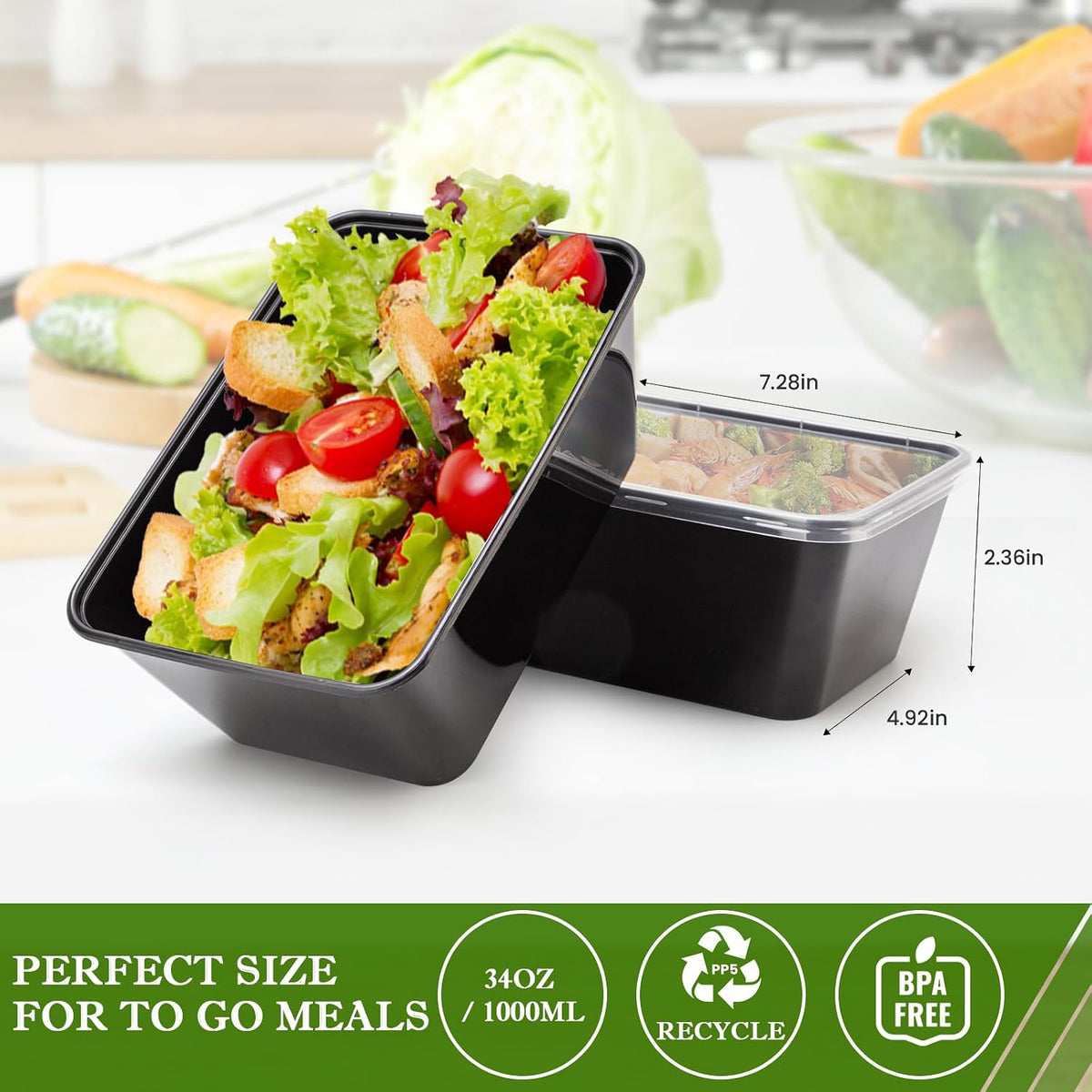 RANLITTLE Meal Prep Containers 50 Pack 38oz Reusable, Leakproof Food Storage Containers with Lids, BPA-Free Plastic To Go Take Out Bento Box Stackable Microwave & Freezer Safe