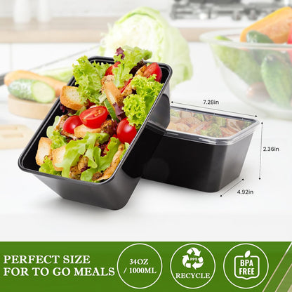 RANLITTLE Meal Prep Containers 50 Pack 38oz Reusable, Leakproof Food Storage Containers with Lids, BPA-Free Plastic To Go Take Out Bento Box Stackable Microwave & Freezer Safe