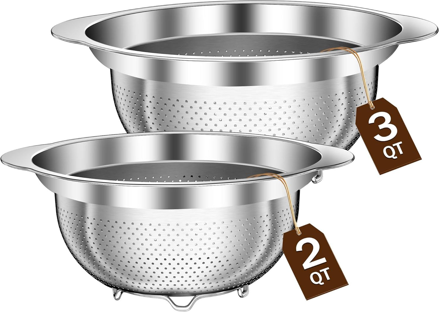 Stainless Steel Strainer with Mixing Bowl, Rice Washer, Colander for Kitchen, Rice Strainer, Fruit and Vegetable Wash, Microporous Colander, Fruit Cleaner Bowl, Dishwasher Safe