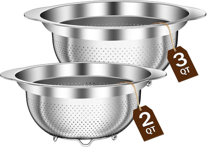 Stainless Steel Strainer with Mixing Bowl, Rice Washer, Colander for Kitchen, Rice Strainer, Fruit and Vegetable Wash, Microporous Colander, Fruit Cleaner Bowl, Dishwasher Safe