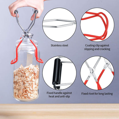 3 Pack Canning Funnels,Stainless Steel Kitchen Funnel with Jar Tongs Lifter