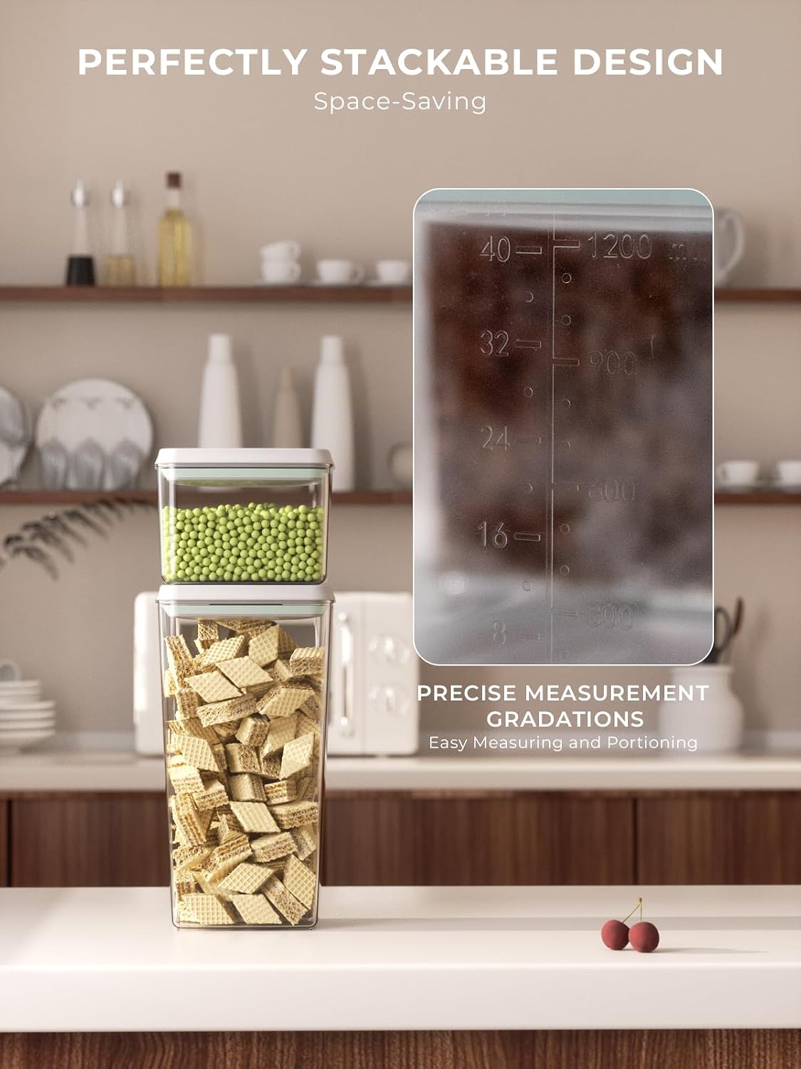 Airtight Food Storage Containers, 4-Piece Set, 1.3-3.5 Qt, Pop-Top Lids | Clear Stackable Pantry Jars for Flour, Sugar, Cereal, Oats, Pasta, Snacks, Baking Ingredients and Small Kitchen Organization