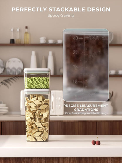 Airtight Food Storage Containers, 4-Piece Set, 1.3-3.5 Qt, Pop-Top Lids | Clear Stackable Pantry Jars for Flour, Sugar, Cereal, Oats, Pasta, Snacks, Baking Ingredients and Small Kitchen Organization
