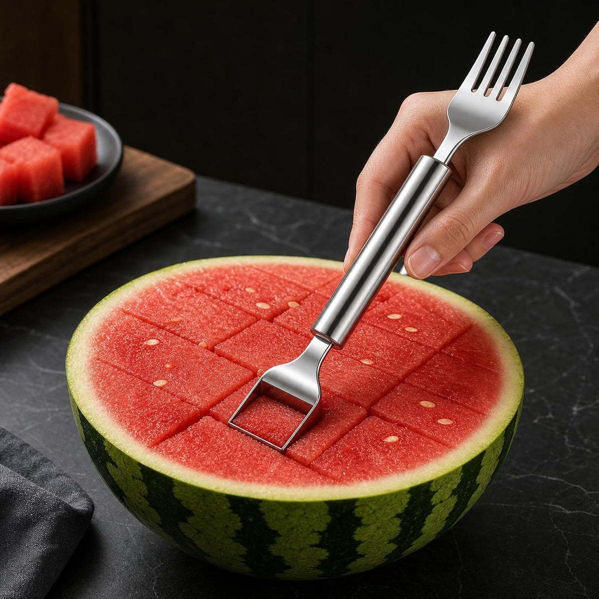 Watermelon Fork Slicer Cutter Double-headed - 2-Pack Stainless Steel Fruit Cutter Tool for Watermelon Stainless Steel Watermelon Slicer & Fruit Fork for Home Party Camping Kitchen Gadget