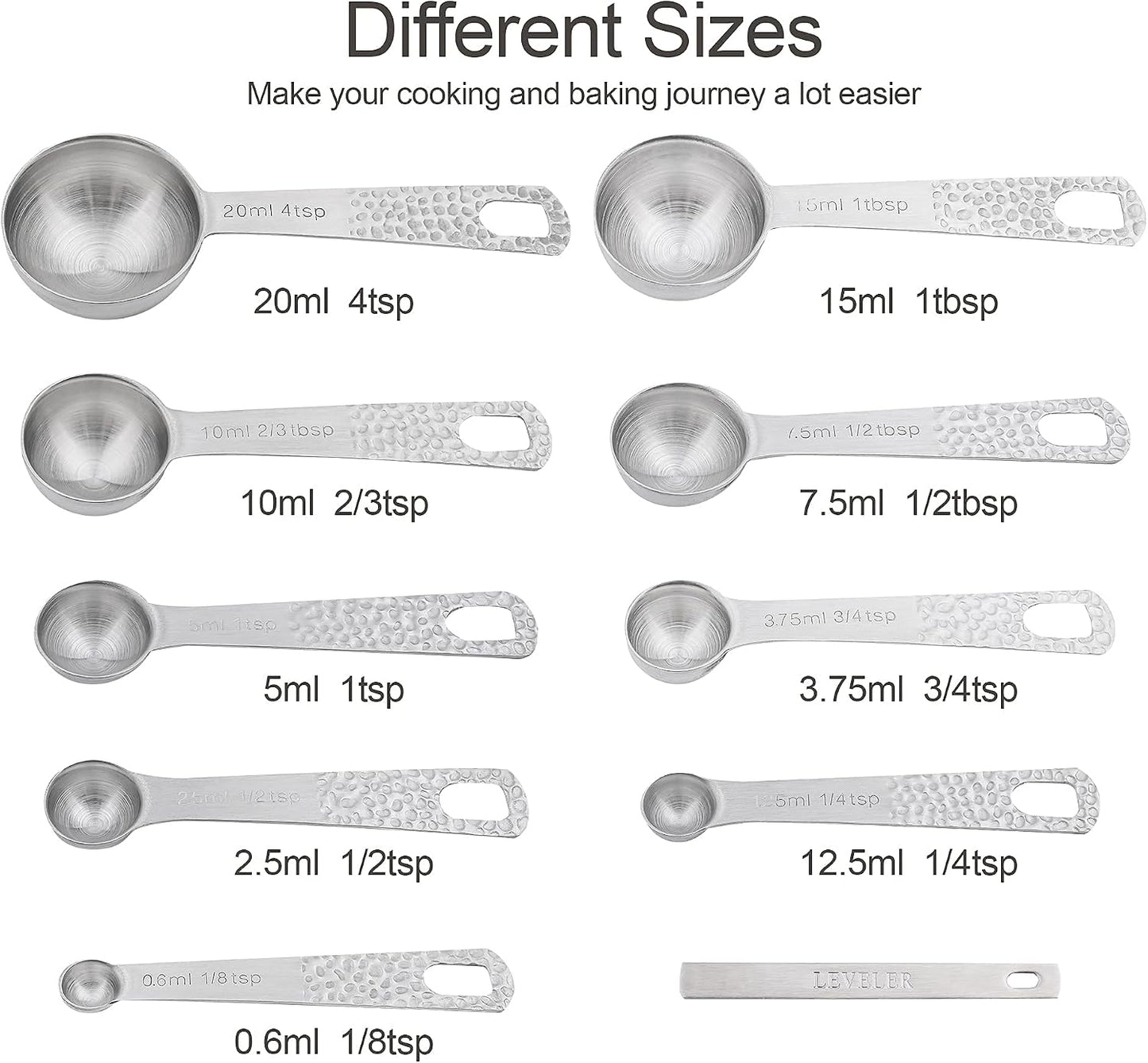 Measuring Cups and Spoons Set, 18 Piece 18/8 Stainless Steel Measuring Cups and Spoons Set for Dry & Liquid, Metric & US Metal 8Measure Cup and 9 Spoon & Leveler for Baking & Kitchen