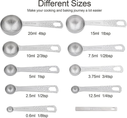 Measuring Cups and Spoons Set, 18 Piece 18/8 Stainless Steel Measuring Cups and Spoons Set for Dry & Liquid, Metric & US Metal 8Measure Cup and 9 Spoon & Leveler for Baking & Kitchen