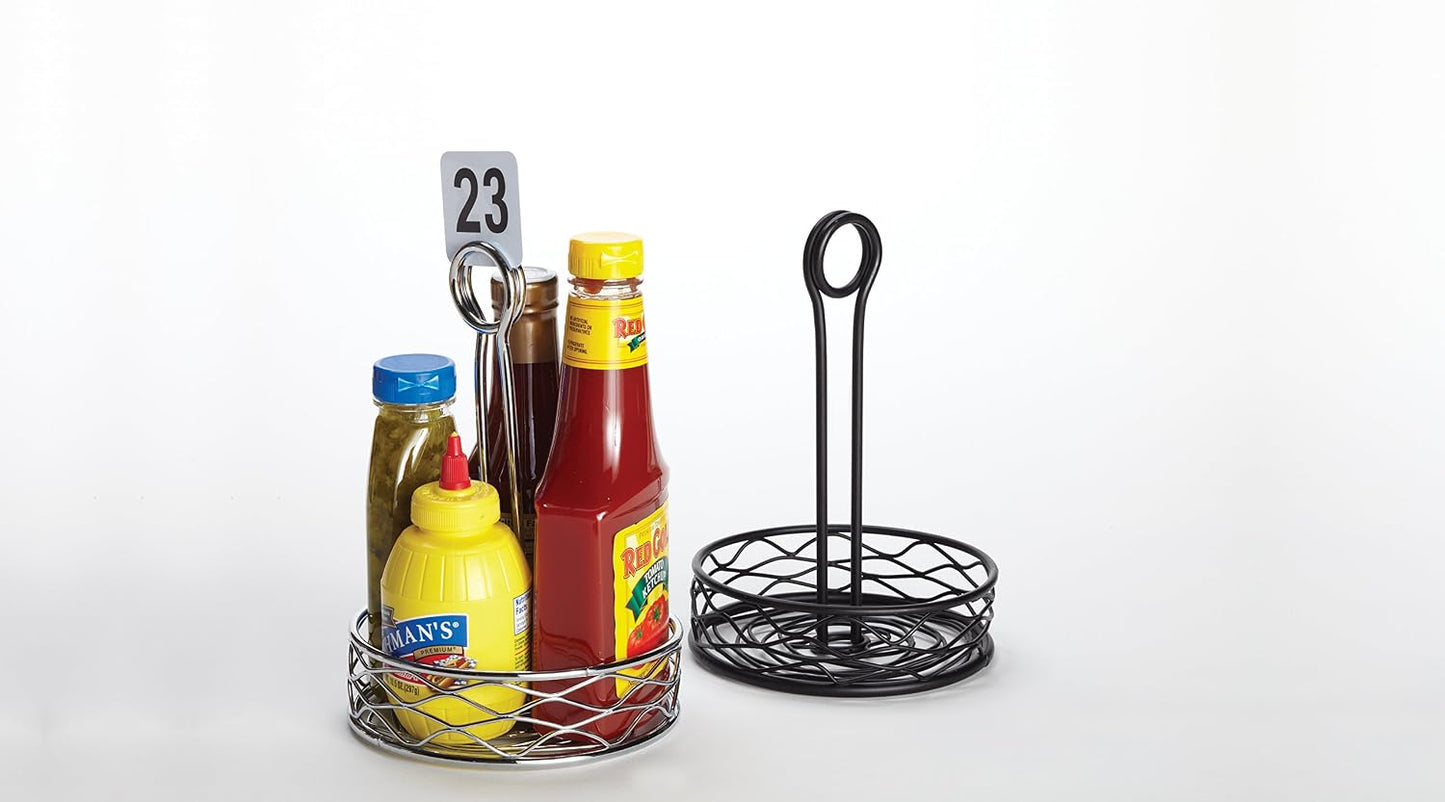 American Metalcraft - FWC69 FWC89 Round Wrought Iron Condiment Rack Basket with Display Handle, 8-Inch, Black