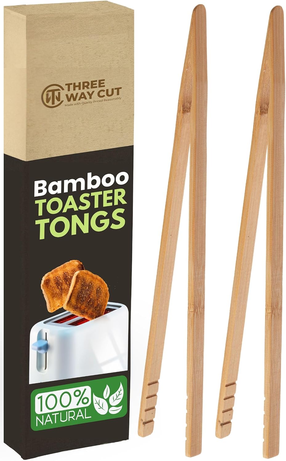 Toaster Tongs With Magnet | Kitchen Utensils For Cooking and Holding Toast Bacon Muffin Bagel Bread | 8 Inch Long Natural Non Toxic Bamboo