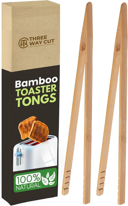 Toaster Tongs With Magnet | Kitchen Utensils For Cooking and Holding Toast Bacon Muffin Bagel Bread | 8 Inch Long Natural Non Toxic Bamboo