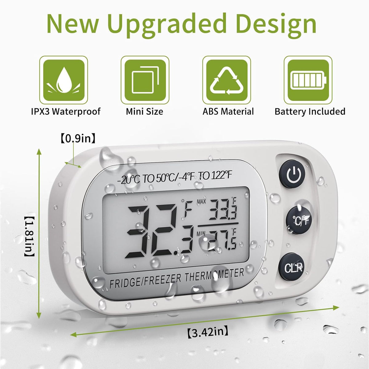 Digital Frigerator Thermometer 2 Pack, Waterproof Fridge and Freezer Thermometer, Thermometer Refrigerator with Large LCD Screen, Stand and Magnetic Back, for Room,Kitchen(White)