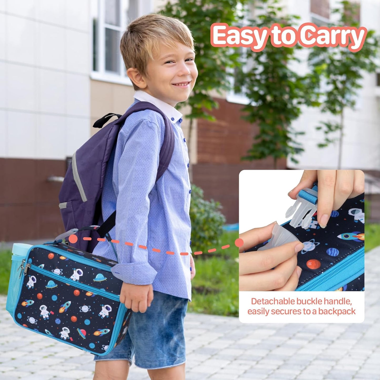 Kids Lunch Bag Boys - Insulated Kids Lunch Box Reusable Lunchbox with Water Bottle Holder Toddler Lunch Tote Bag for School Daycare, Black Dino Fossil
