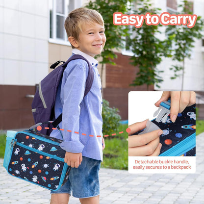 Kids Lunch Bag Boys - Insulated Kids Lunch Box Reusable Lunchbox with Water Bottle Holder Toddler Lunch Tote Bag for School Daycare, Black Dino Fossil