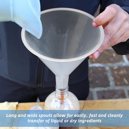 6 Inch Wide Mouth Plastic Large Funnels,Multi-Purpose Clear Funnels with with Reaching Spout for Water Bottles,Oils,Kitchen, Easy and Smooth Content Transfer